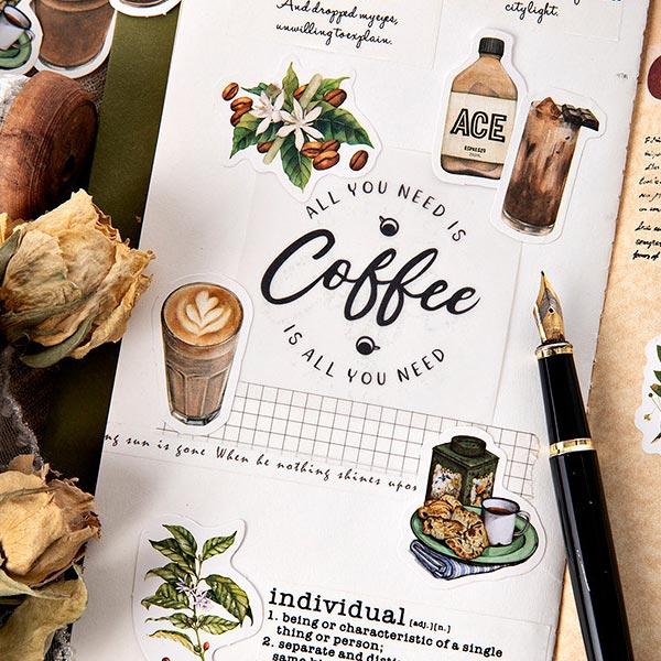 送料無料 フレークシール カフェ シール 喫茶店 ステッカー コラージュ