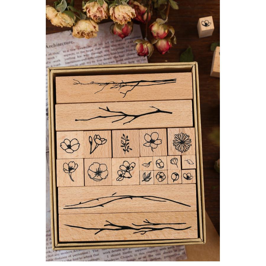 送料無料 木の花 スタンプセット 木製 20個セット スタンプ 植物