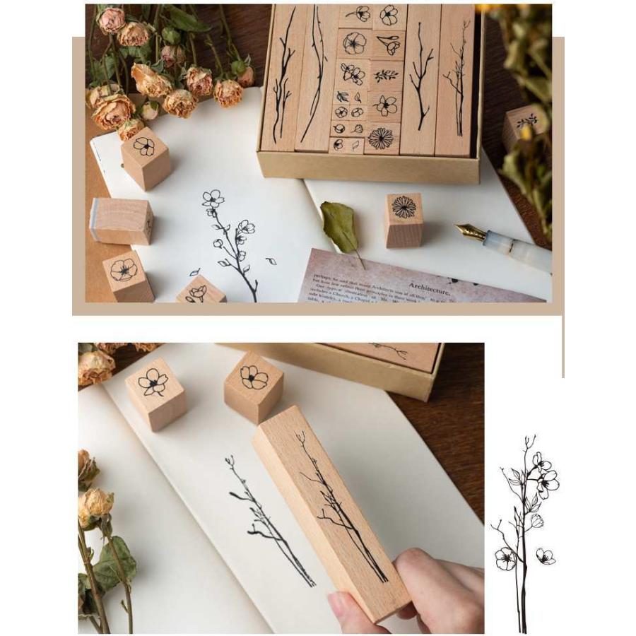 木製スタンプセット 送料無料 木の花 スタンプセット 木製 20個セット スタンプ 植物