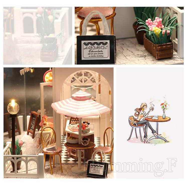 ドールハウス完成品オーダー。ピンクチョコレートストア 3Dパズル 1/24ドールハウス ミニチュア ピンクハウス 家具キット