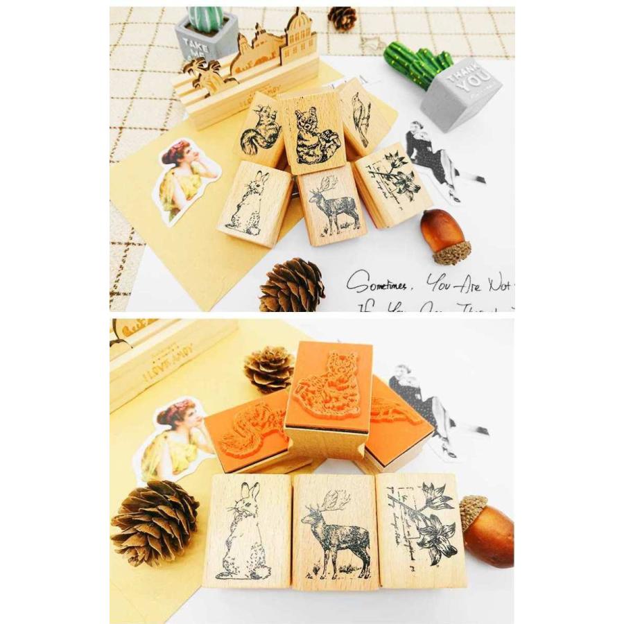 送料無料 木製 動物 スタンプ くま トナカイ リス うさぎ 鳥 植物