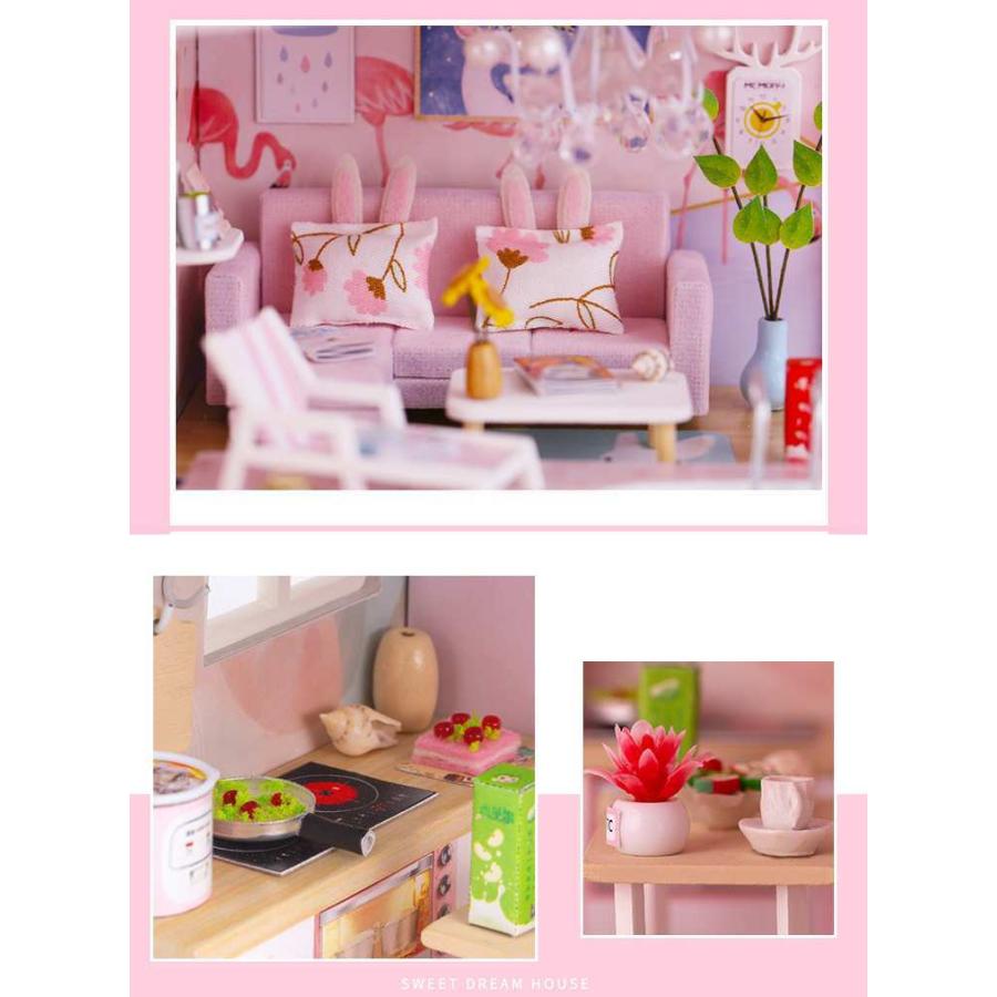 ドールハウス キット ピンクの二階建てのお家 プール 夏 女の子 DIY