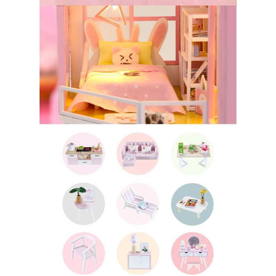 ドールハウス キット ピンクの二階建てのお家 プール 夏 女の子 DIY