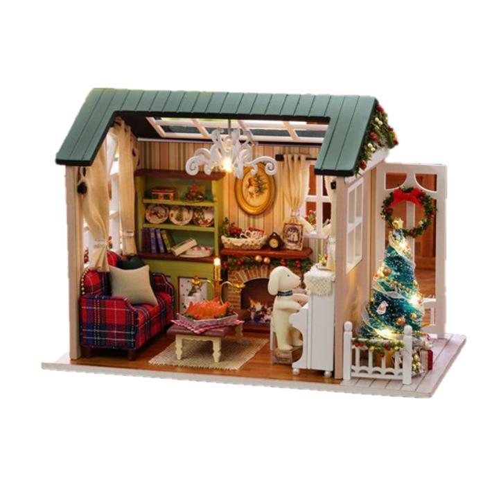 木製 ドールハウス キット 森のお部屋 クリスマスナイト 犬 手作り お