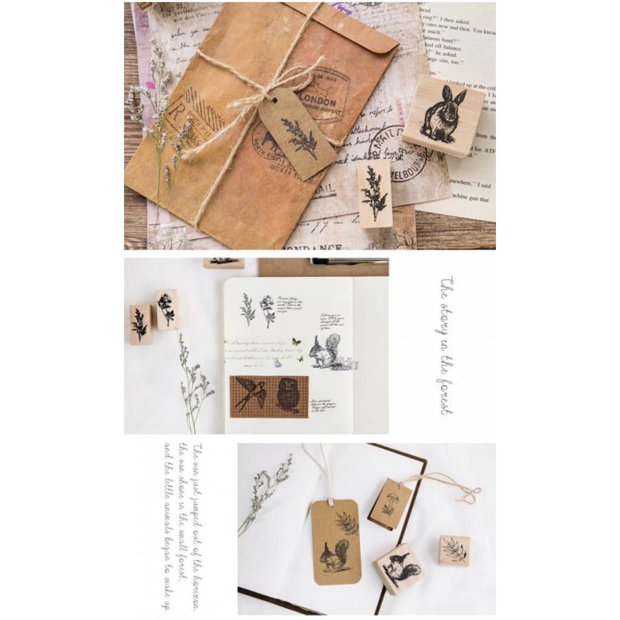 送料無料 スタンプ 大サイズ 森の仲間達 動物 植物 ヴィンテージ 判子