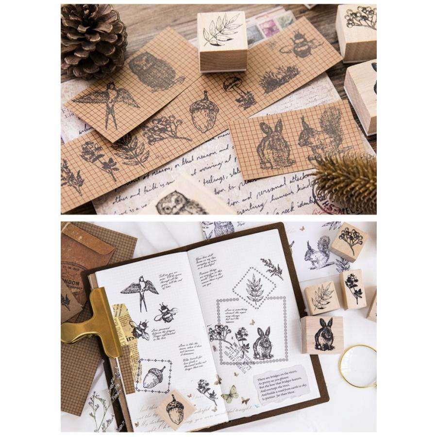 送料無料 スタンプ 大サイズ 森の仲間達 動物 植物 ヴィンテージ 判子