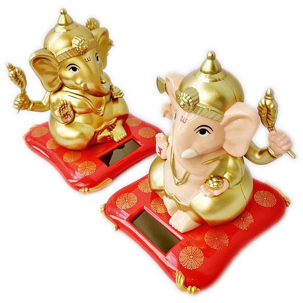 木製の象の置物 ガネーシャ　インド　金色装飾 置き物 ガネーシャ ソーラー オブジェ インド フィギュア