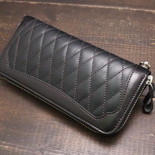 ロング レザーウォレット040 ダイヤステッチラウンドファスナー