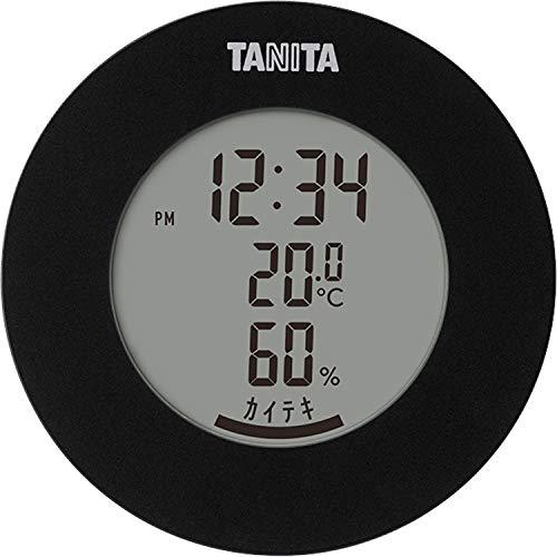 タニタ 温湿度計 温度 アウトレット 湿度 デジタル 保証 時計付き TT-585 BK ブラック 卓上 マグネット