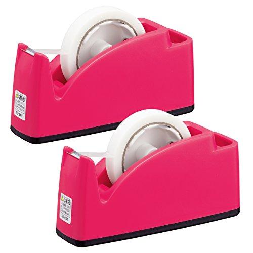 ショップアザラシプラス テープカッター ペン立てポケット付き TC-201 ピンク 2個セット 31-241×2 色々な