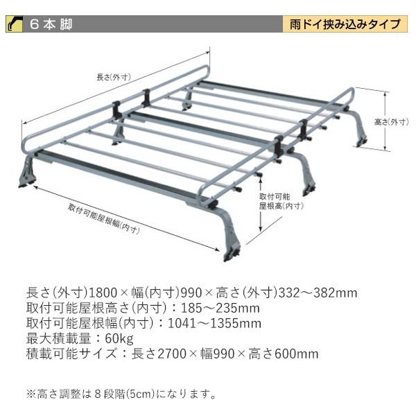 ルーフキャリア zm-301m ロッキープラス 雨ドイ挟み込みタイプ 6本脚 