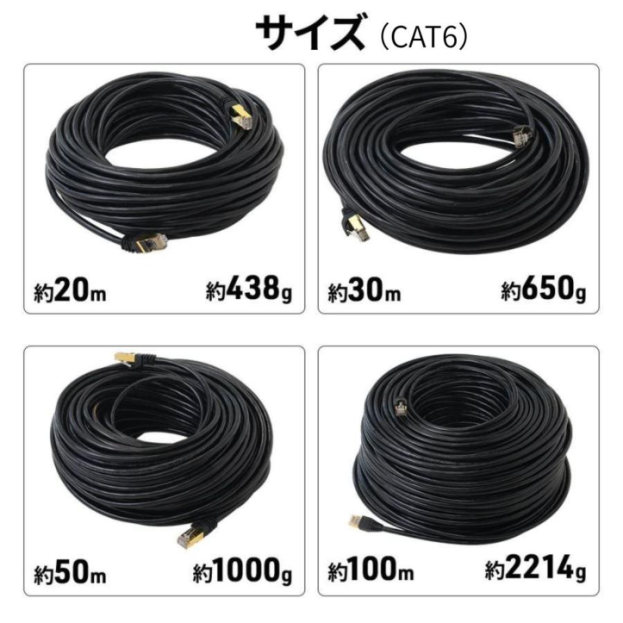 LANケーブル 20m 30m 50m 100m cat6 cat6a 防水 屋外用 爪折れ防止