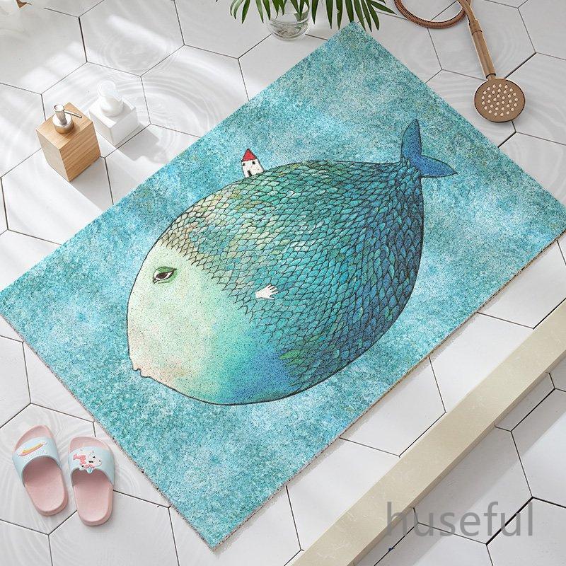 お風呂マット 浴室内マット お魚さんのイラスト 爽やかカラー 滑り止め付き かわいい バスマット シャワールーム おしゃれ 足ふきマット 吸水 Hsfl Huseful 通販 Yahoo ショッピング
