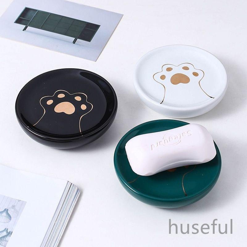ソープディッシュ 円型 ネコの手イラスト 肉球 スタイリッシュ バイカラー 陶器製 おしゃれかわいい 猫 動物 ソープトレイ 石鹸置き 洗面所 モダン グリーン Hsfl0098 Huseful 通販 Yahoo ショッピング