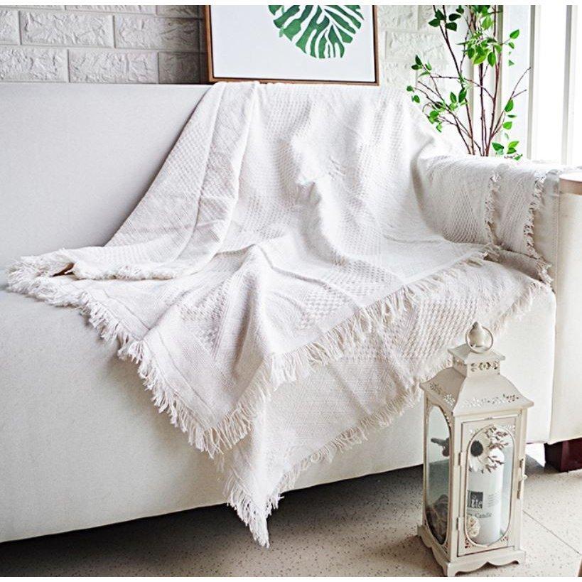即納 最大半額 マルチカバー ナチュラル 菱形デザイン 北欧風 フリンジ付き アイボリー 大注目 Turningheadskennel Com