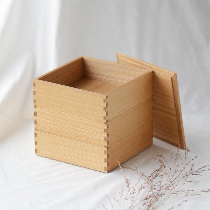 松屋漆器店 白木塗 タモ 6寸 三段 重箱 18×18 弁当箱 3段 おせち 行楽