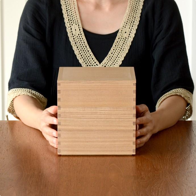 松屋漆器店 白木塗 タモ 6寸 三段 重箱 18×18 弁当箱 3段 おせち 行楽