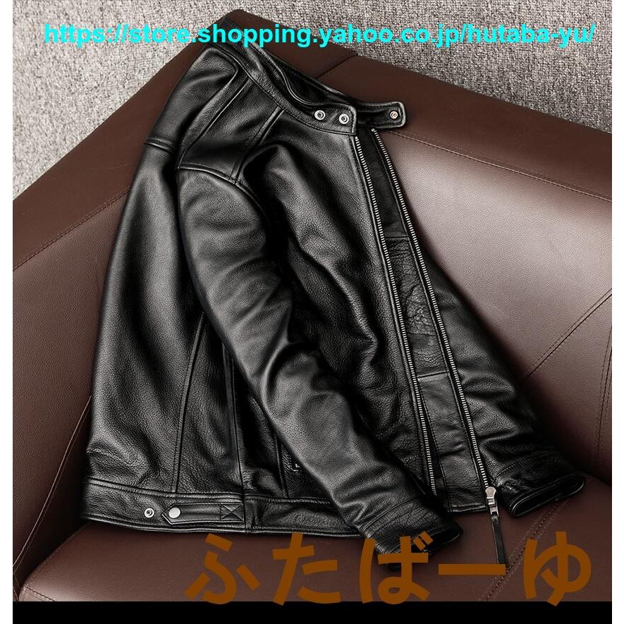 Blue Gross シングルライダースジャケット 牛革 ダメージ加工 XL相当 牛革 ライダースー ジャケット メンズ 本革 ダウンコート 中綿