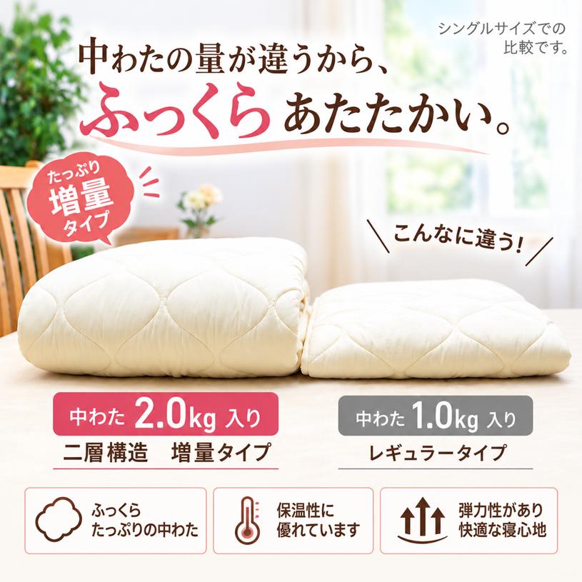 ベッドパッド シングル 二層構造 増量2.0kg入 洗える フランスウール