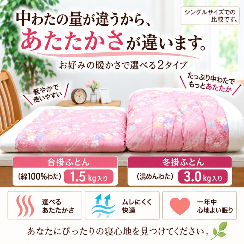 掛け布団　綿布団　シングル　和布団 掛け布団 和式 合掛ふとん 綿わた入り 和布団 シングル 約150×200cm 和