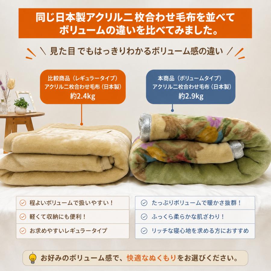 毛布 シングル 日本製 アクリル 2枚合わせ ニッケ 制電性素材