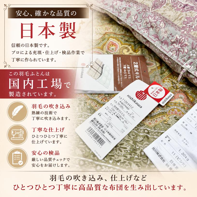西川（nishikawa） 羽毛布団 シングル 60超長綿 二層式 ポーランド産