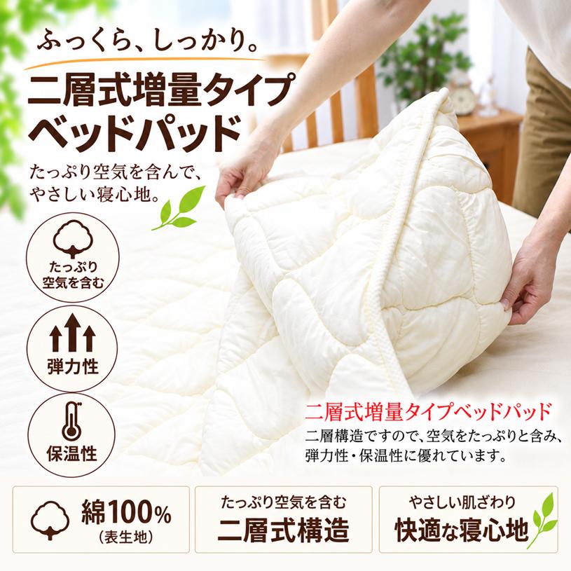 ベッドパッド セミダブル 二層構造 増量タイプ 2.4kg入 洗える