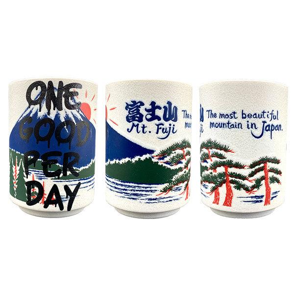 TC,FUJI 富士山 湯呑み 美濃焼 青富士 赤富士 一日一善 和食器