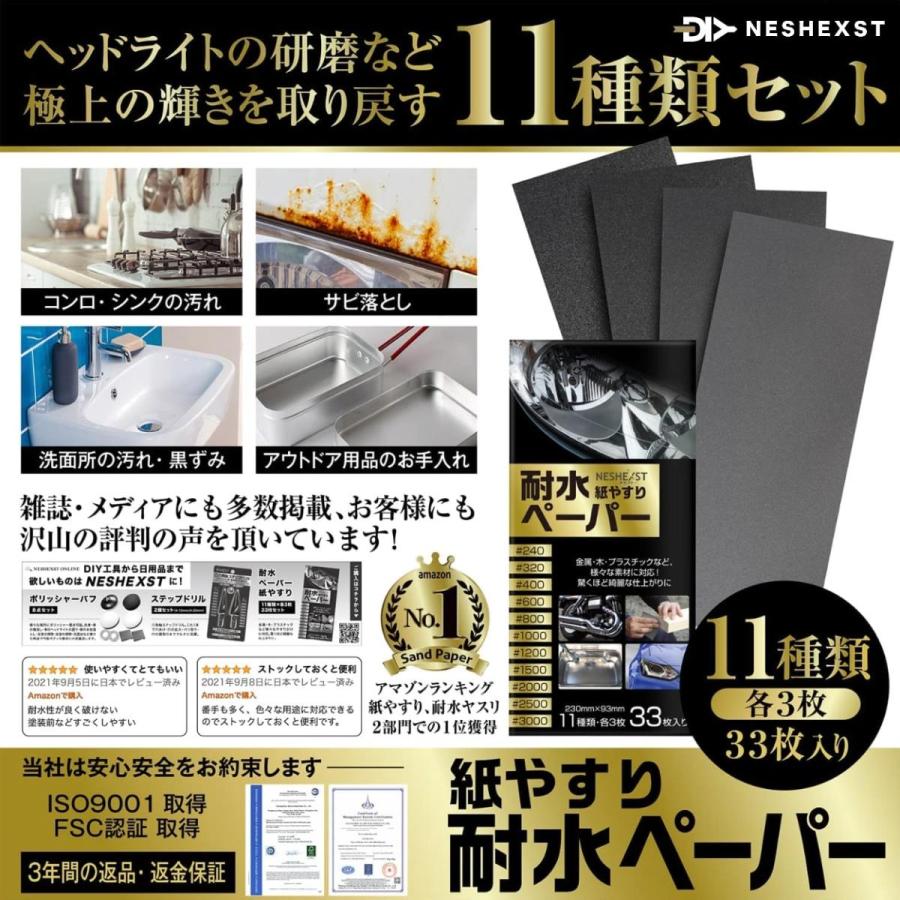 メーカー3年保証 紙やすり サンドペーパー 耐水ペーパー 紙ヤスリ かみやすり 11種33枚セット B099 Neshexst Online Diy工具専門店 通販 Yahoo ショッピング