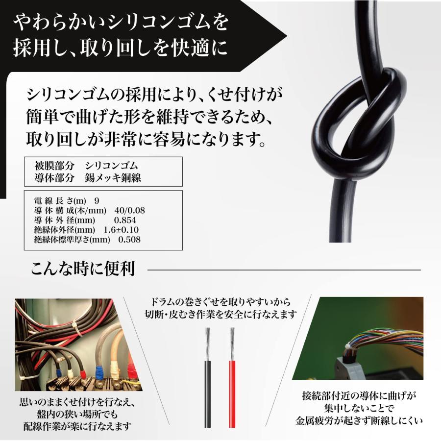 ネセクト 電線ケーブル 0.2sq 24awg 銅線 配線コード 耐熱ビニル 絶縁電線 シリコンワイヤー 同軸ケーブル 6色 長さ9m [日本 ...