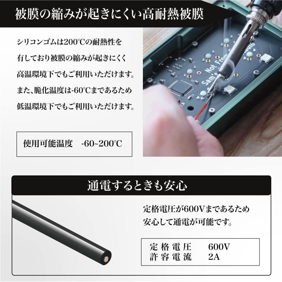 ネセクト 電線ケーブル 0.2sq 24awg 銅線 配線コード 耐熱ビニル 絶縁電線 シリコンワイヤー 同軸ケーブル 6色 長さ9m [日本 ...