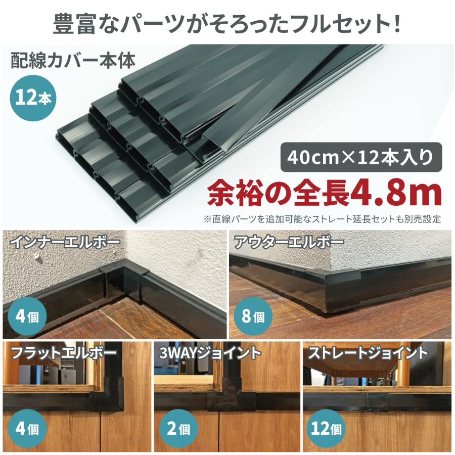 ネセクト] 配線カバーセット黒色 40cm 直線モール12本(4.8m