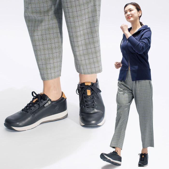 ミズノ　YOUDO レザー ジッパー付き スニーカー 黒　膝に優しい　ユウドウ MIZUNO ひざに優しい O脚にお悩みの方に ユウドウ YOUDO