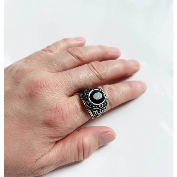 ブラックストーン ステンレス カレッジリング 指輪リング 26号 : MIKA