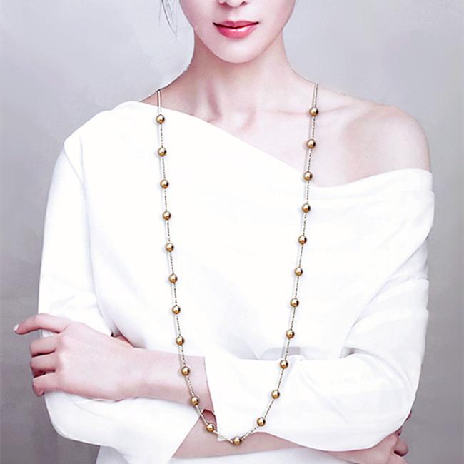 直径8mm ガラスパール ステーション ニット ロング ネックレス