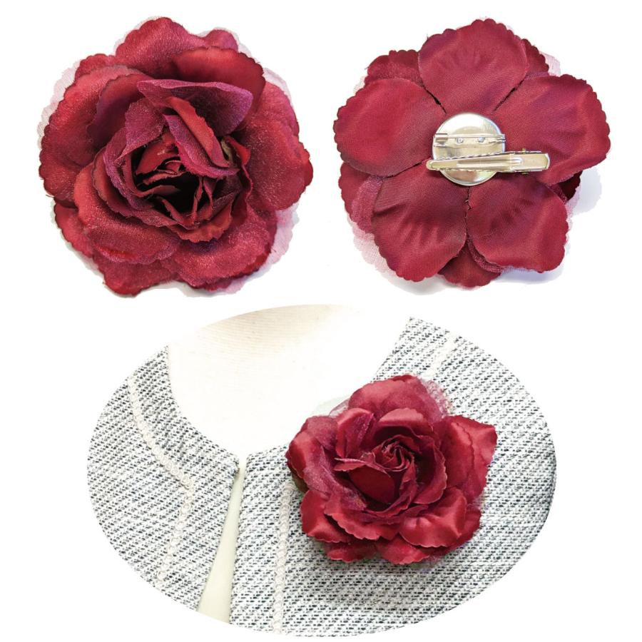 ニュアンスカラーのシックなコサージュ 和風 揺れる ローズ コサージュ 簡単 髪飾り 大きめ 美しい