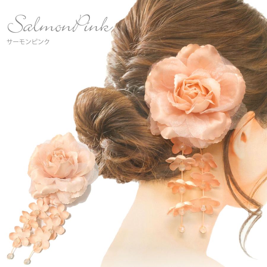 和風 揺れる ローズ コサージュ 簡単 髪飾り 大きめ 美しい