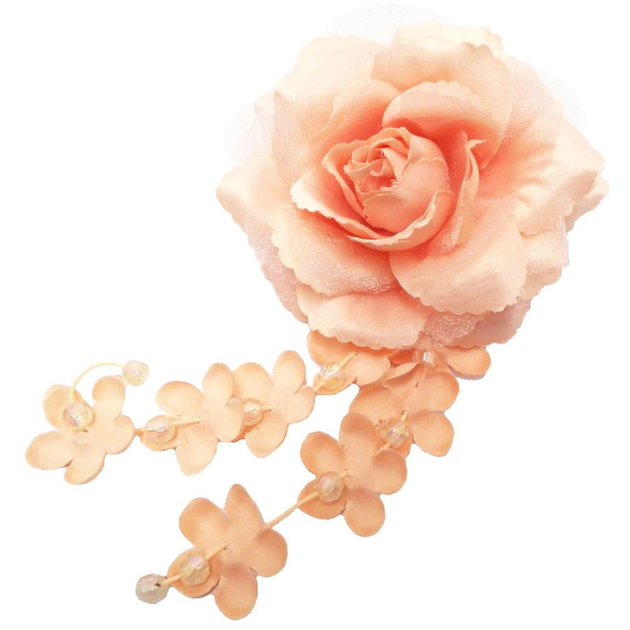 和風コサージュ ローズ 揺れる しだれ小花飾り サーモンピンク 7p-2