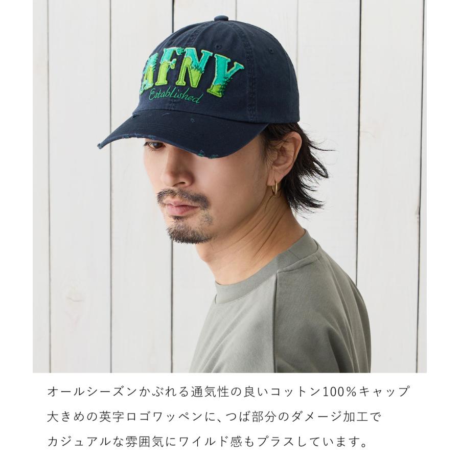 CUDCAP カドキャップ ネイビー 刺繍ロゴ ベースボールキャップ キャップ AFNYロゴワッペン 帽子 コットン 綿 ダメージ加工 55-58cm