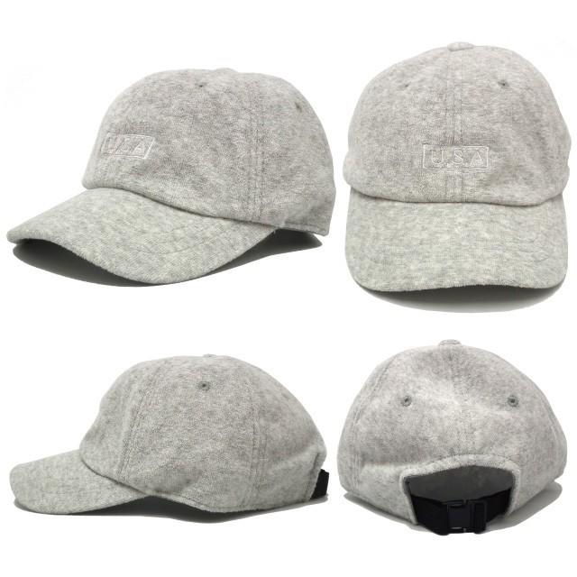キャップ もこもこ パイル生地 U.S.Aロゴ ライトグレー 秋冬 タオル地