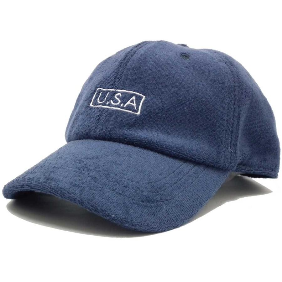 キャップ もこもこ パイル生地 U.S.Aロゴ ネイビー メンズ 帽子 秋冬