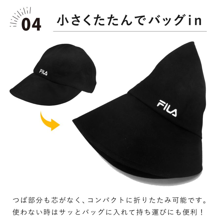 FILA つば広 ワイドバイザー キャップ 黒 UV99.9%カット 髪を FILA つば広 ワイドバイザー キャップ 黒 UV99.9%カット 髪を