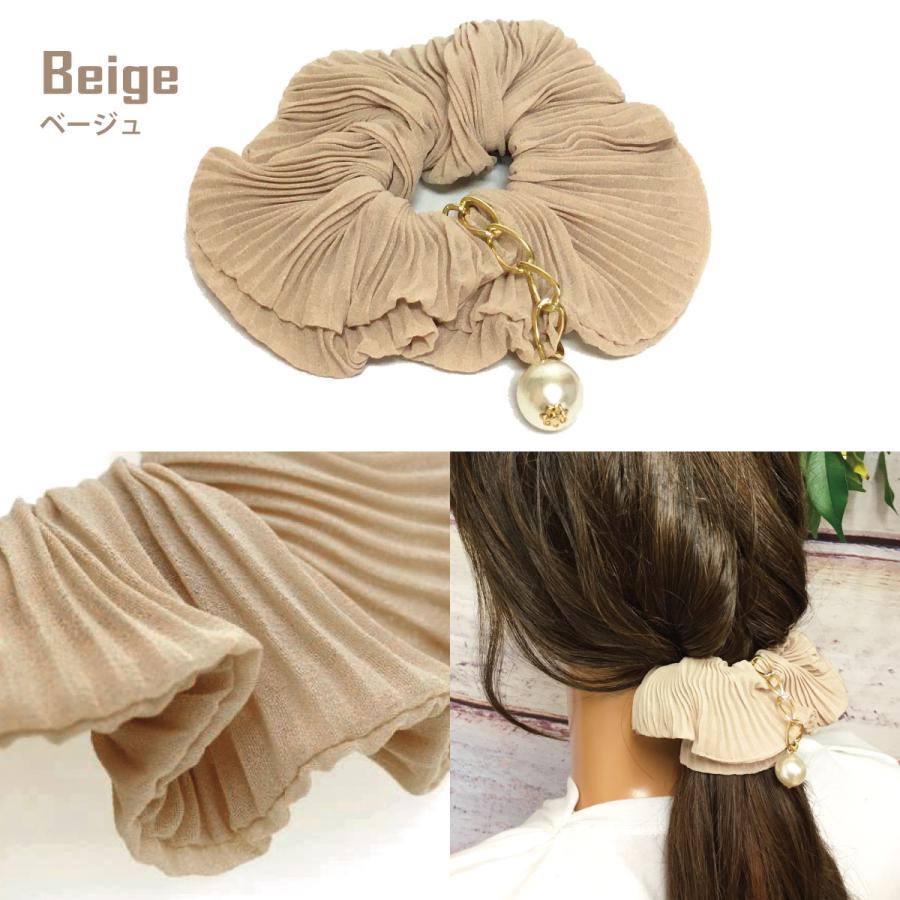 シュシュ 可愛い シフォン生地 パール チャームつき 12mm 無地