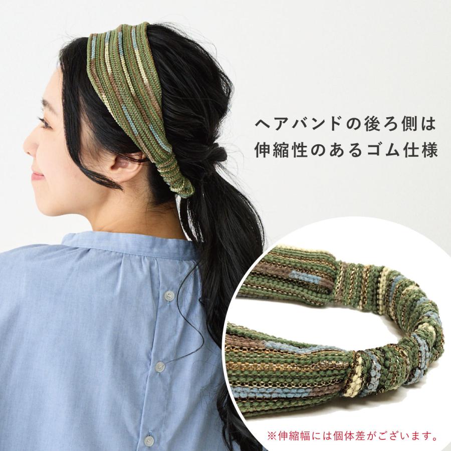 カラフル ボーダー柄 ヘアバンド きらきら 編み糸 グラデーション