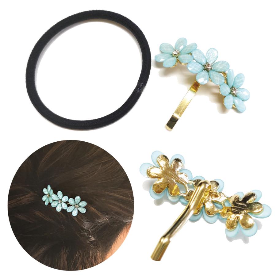 ポニーフック 差すだけ お花 モチーフ ヘアゴムつき 簡単 ヘアフック