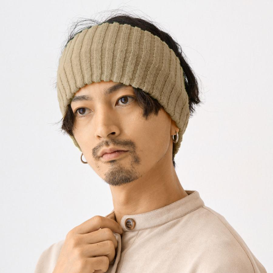 幅広 ヘアバンド たっぷり伸びる リブ編み 柔らかニット メンズ ヘッド