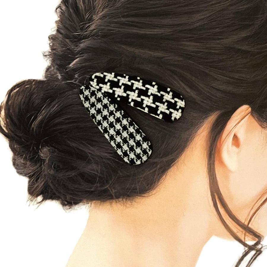 ヘアアクセサリー 千鳥柄 パッチンピン 2個セット 簡単 アレンジ