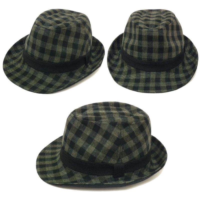 帽子 ハット 中折れハット 秋冬 シックなチェック柄 57cm メンズ