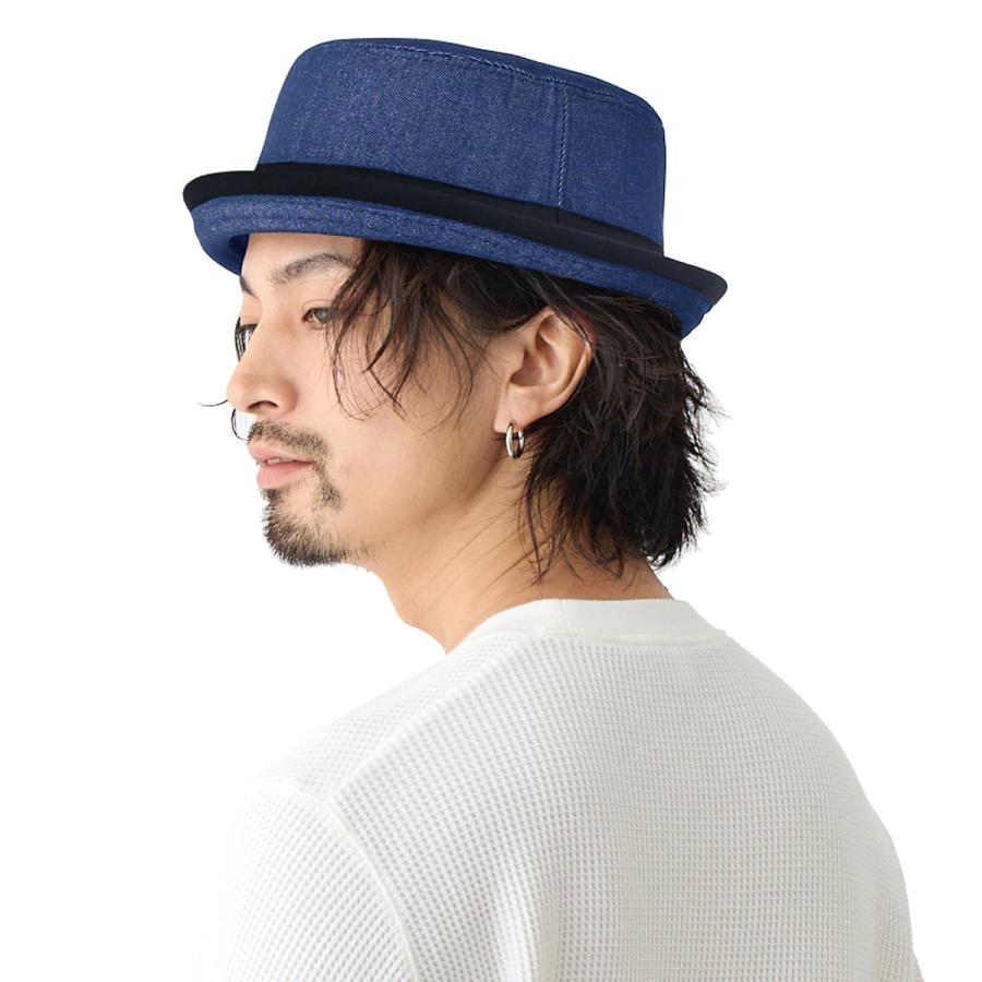 ポークパイハット メンズ 帽子 デニム調 61cm 58cm バケハ hat-1348