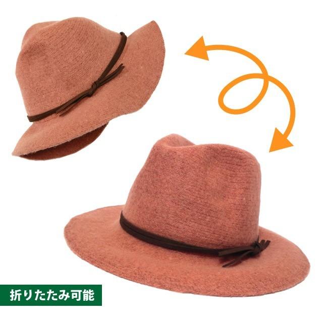 たためる ソフトハット 中折れ帽 つば広 ウール混 ニット生地 柔らかい